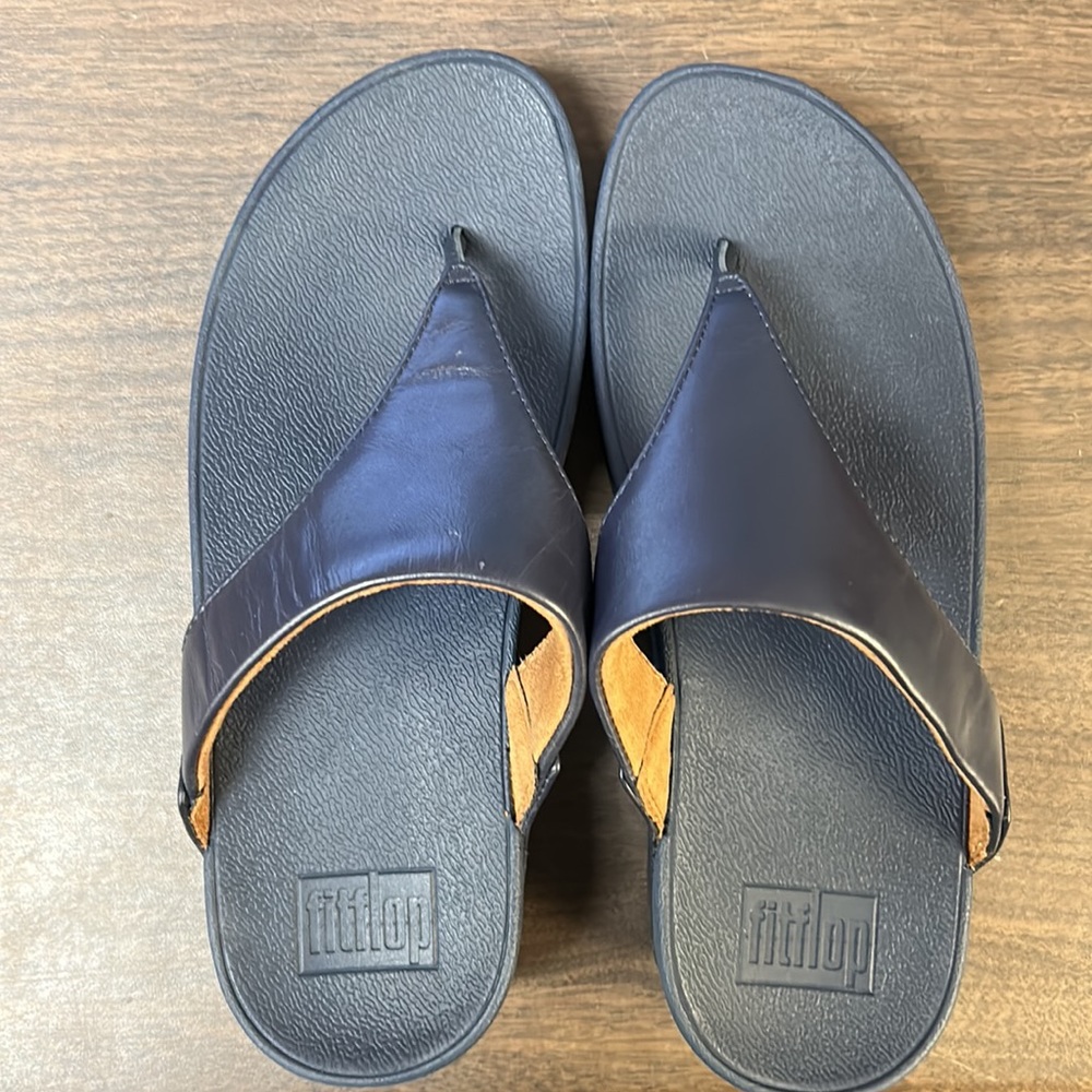 FitFlop Navy Blue Leather Thong Sandals - Picture 2 of 2